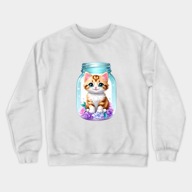 Cute Cat With Flowers Blooming In Mason Jar Crewneck Sweatshirt by HappyDigitalPOD